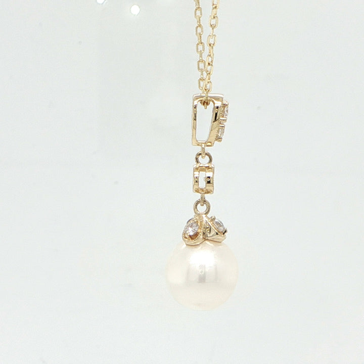 14K Yellow Gold Pearl & Diamond Necklace