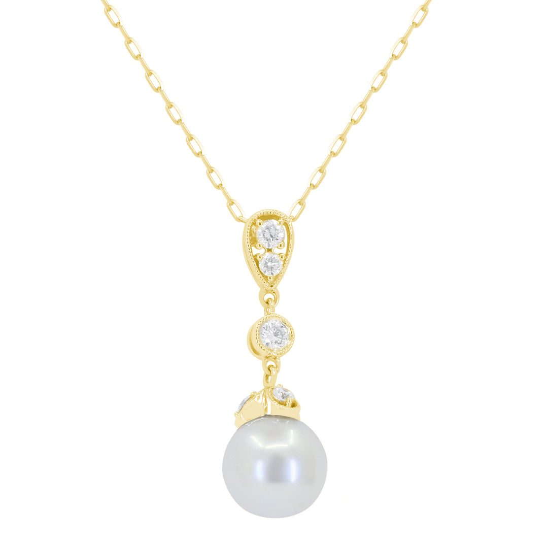 14K Yellow Gold Pearl & Diamond Necklace