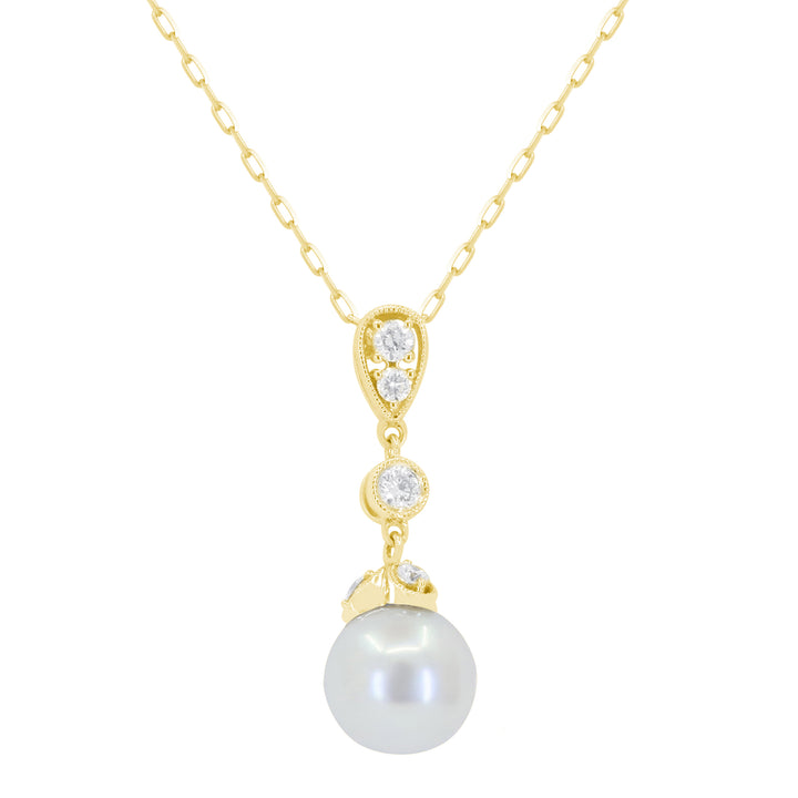 14K Yellow Gold Pearl & Diamond Necklace