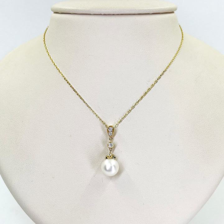14K Yellow Gold Pearl & Diamond Necklace
