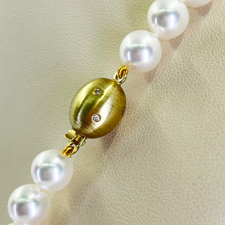 Japanese Akoya Pearl Necklace 8–8.5mm with Diamond Clasp in 14K Gold