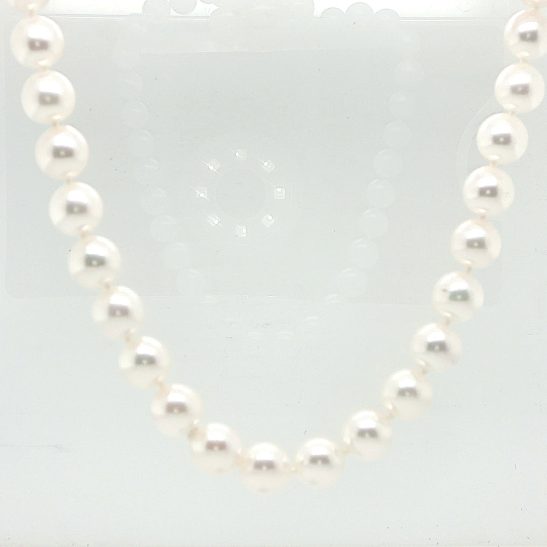 Japanese Akoya Pearl Necklace 8–8.5mm with Diamond Clasp in 14K Gold