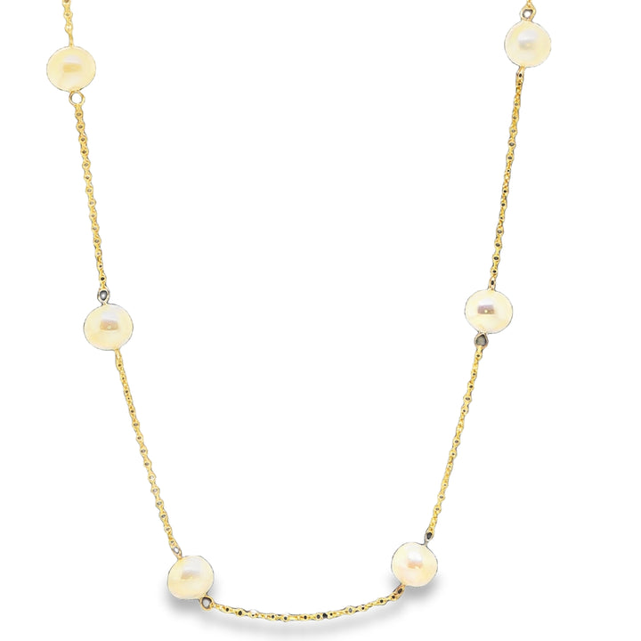14K Yellow Gold Freshwater Pearl Station Necklace