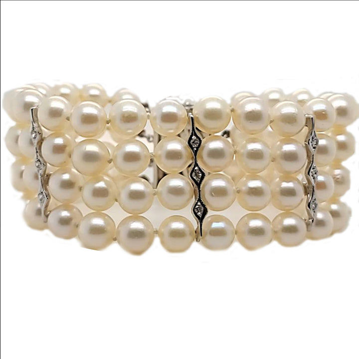 4 Strand Pearl and Diamond Bracelet