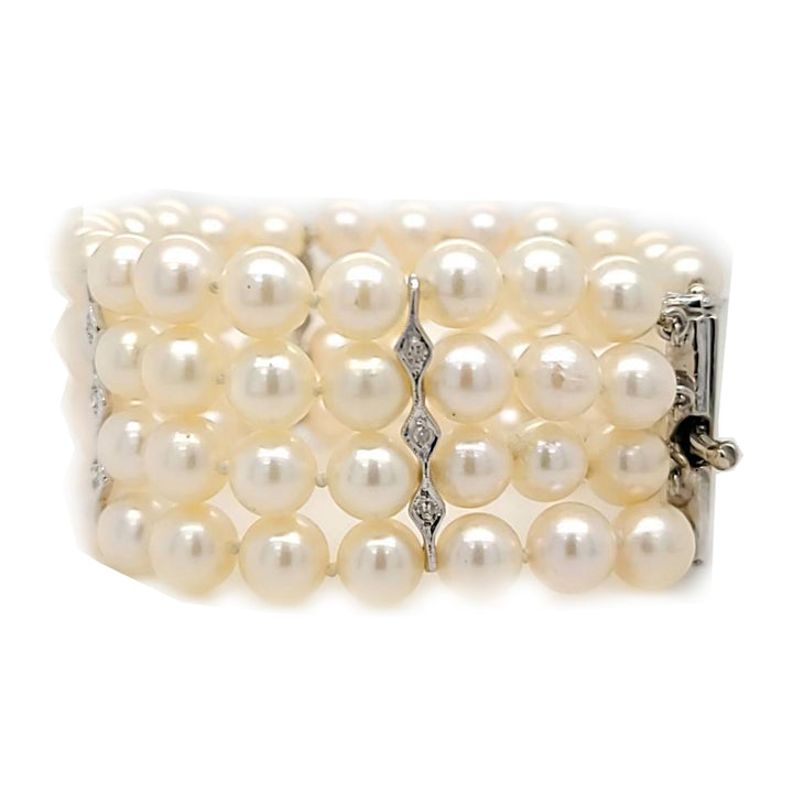 4 Strand Pearl and Diamond Bracelet