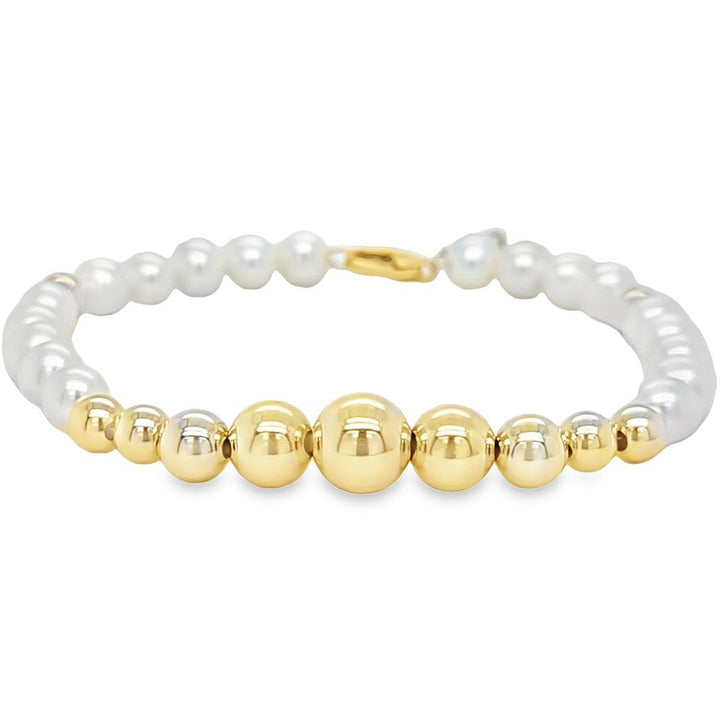 Pearl and Graduated Gold Bead Bracelet