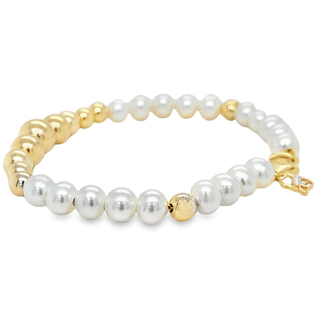 Pearl and Graduated Gold Bead Bracelet