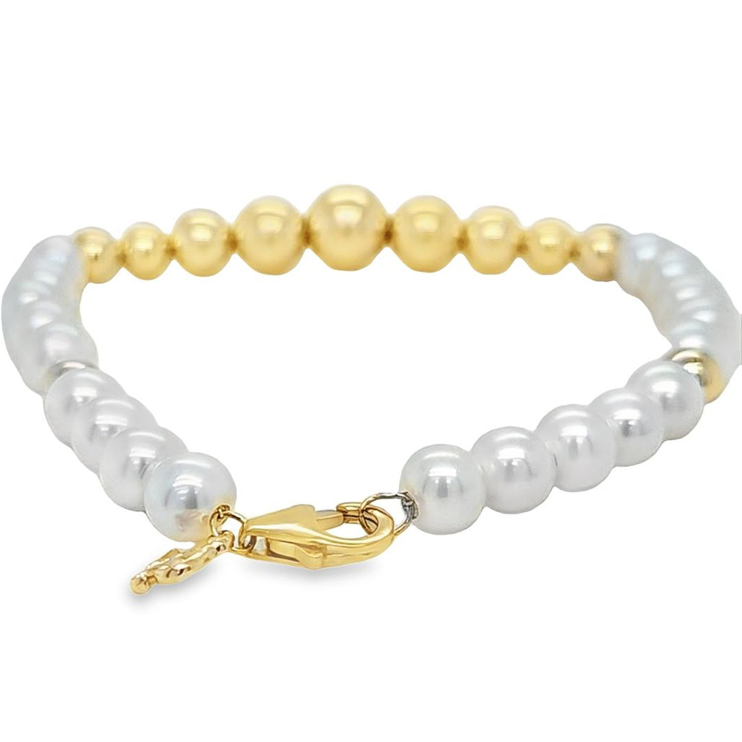 Pearl and Graduated Gold Bead Bracelet