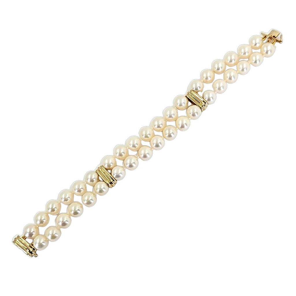 【限定品】BRASS DOUBLE-STRAND BRACELET Double Strand 8mm Pearl 14K Yellow Gold Bracelet 7