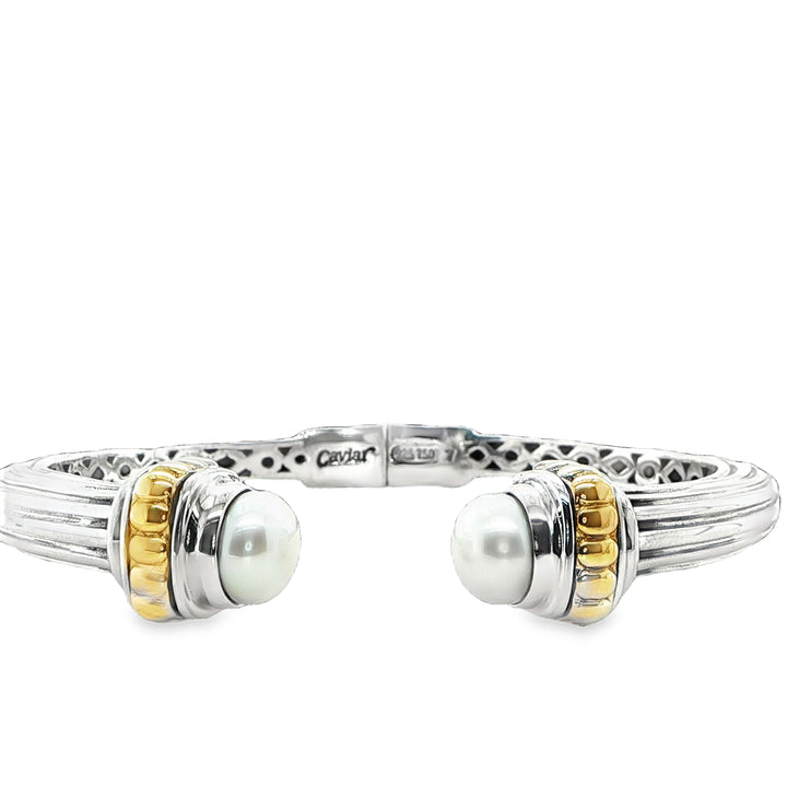 LAGOS Caviar 18K Gold & Sterling Silver Pearl Hinged Bangle
