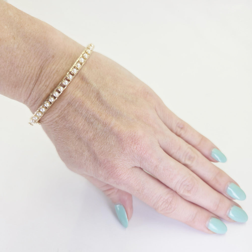 14K Yellow Gold Cultured Pearl Bangle