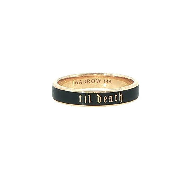14K Yellow Gold Marrow "Til Death" Black Enamel Ring