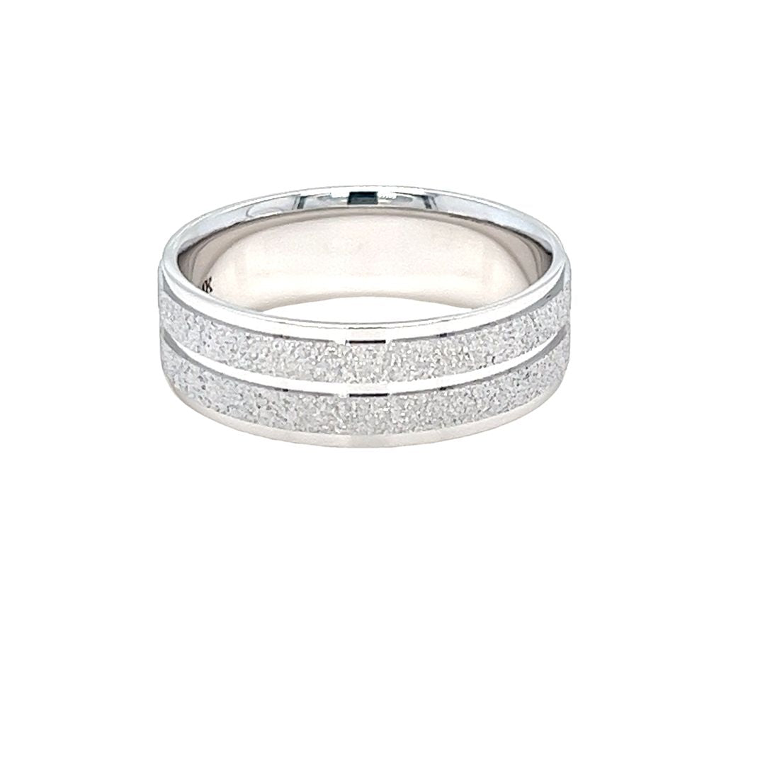 14K White Gold 7mm Stone Finish Band