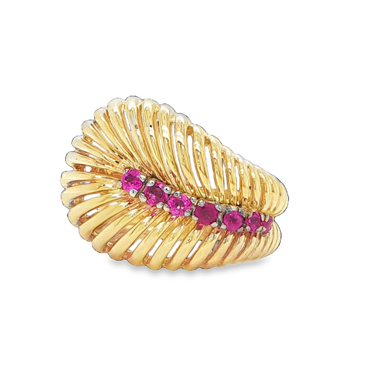 14K Yellow Gold Pink Sapphire Feather Ring