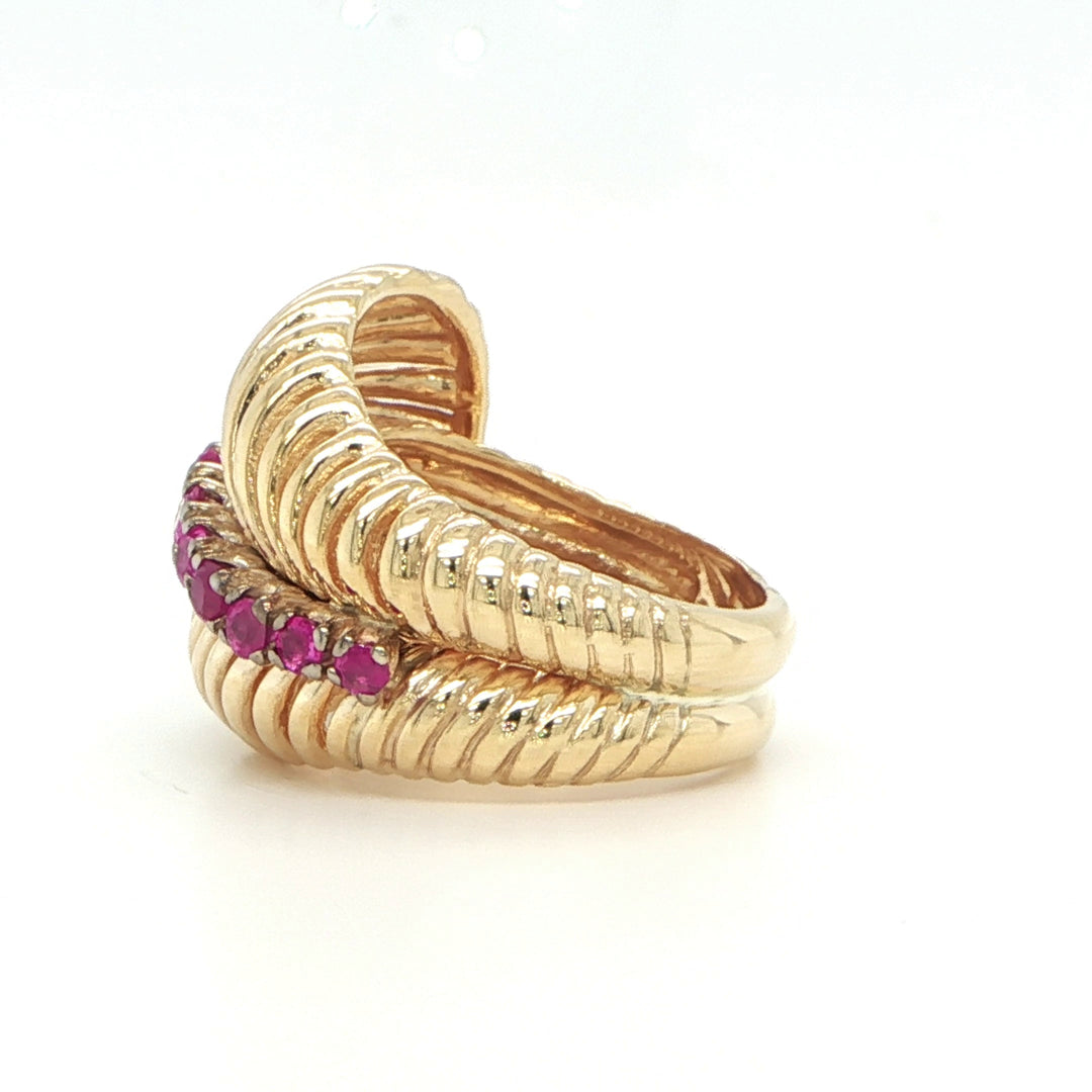 14K Yellow Gold Pink Sapphire Feather Ring