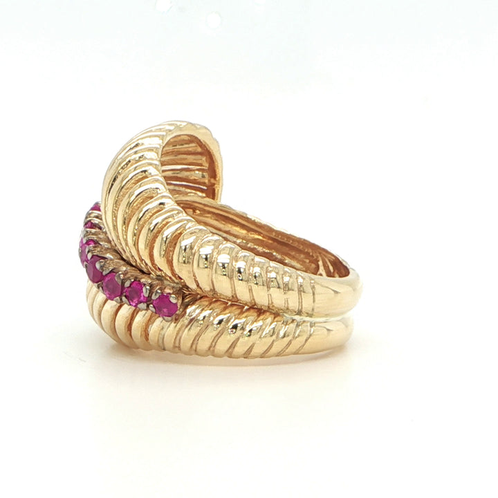 14K Yellow Gold Pink Sapphire Feather Ring