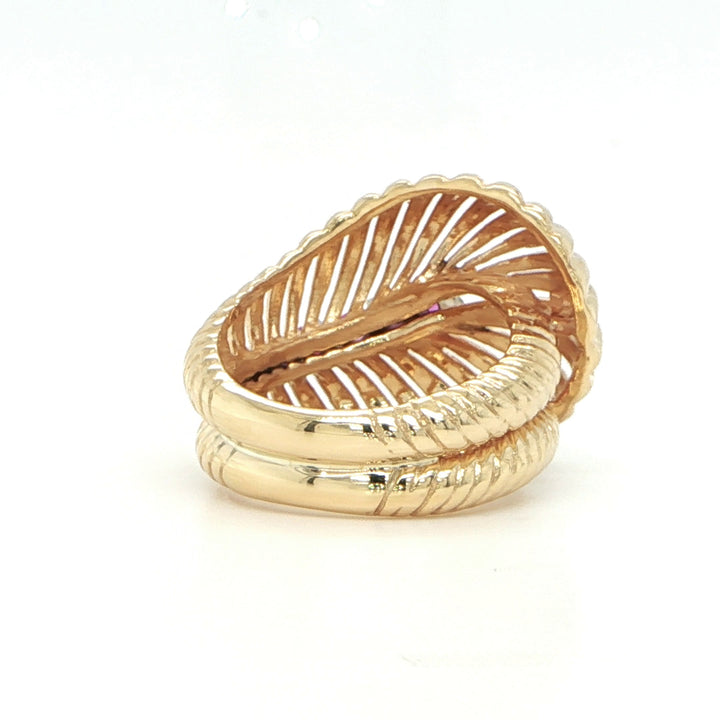 14K Yellow Gold Pink Sapphire Feather Ring