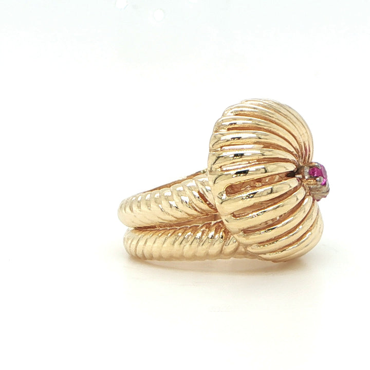 14K Yellow Gold Pink Sapphire Feather Ring