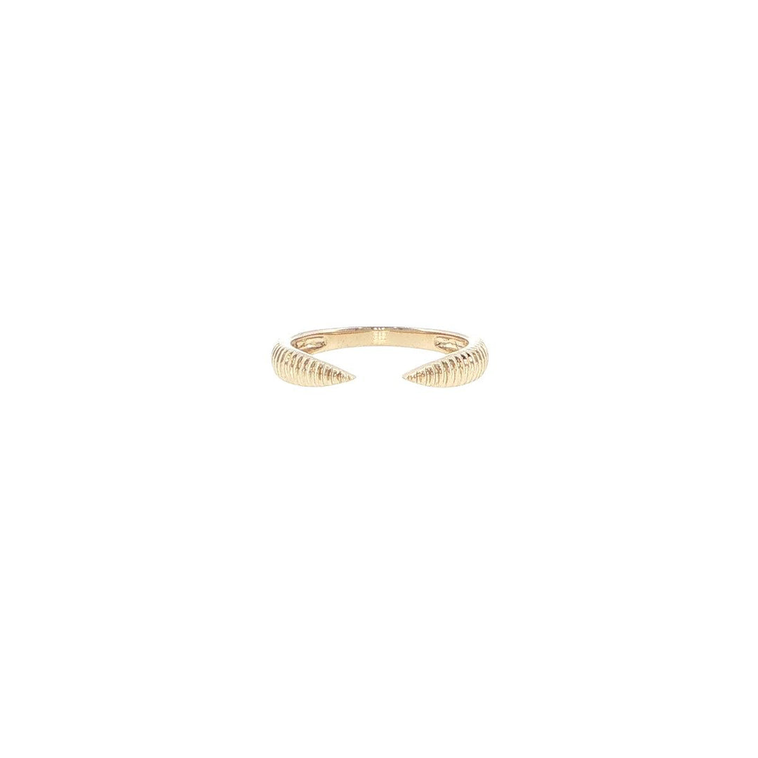 14K Yellow Gold Ridged Open Ring with Tapered Ends