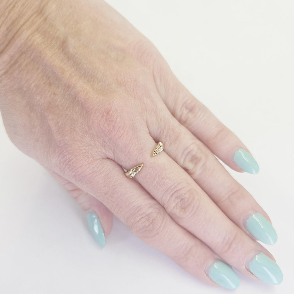 14K Yellow Gold Ridged Open Ring with Tapered Ends