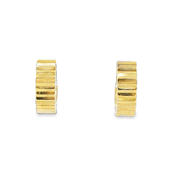 14K Yellow Gold 4mm Reeded Huggie Hoop Earrings
