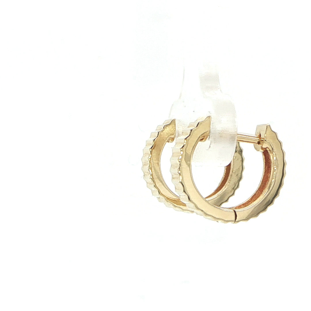 14K Yellow Gold 4mm Reeded Huggie Hoop Earrings