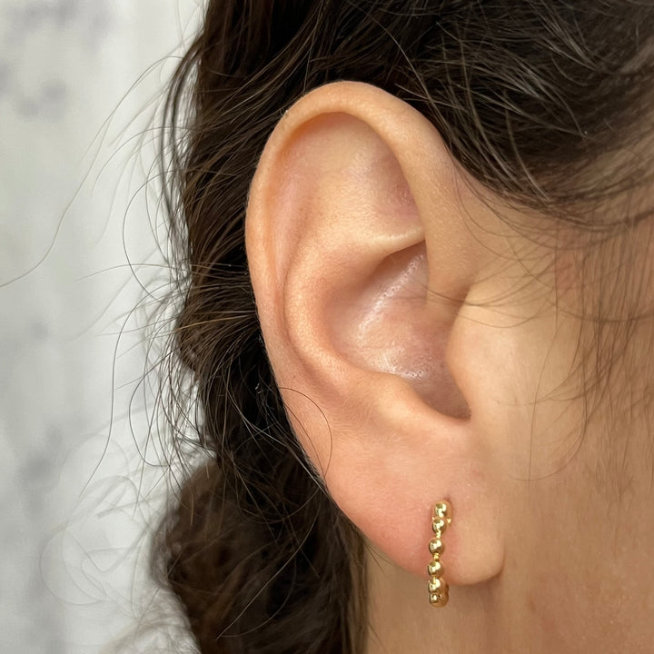 14K Yellow Gold Ball Hoop Earrings