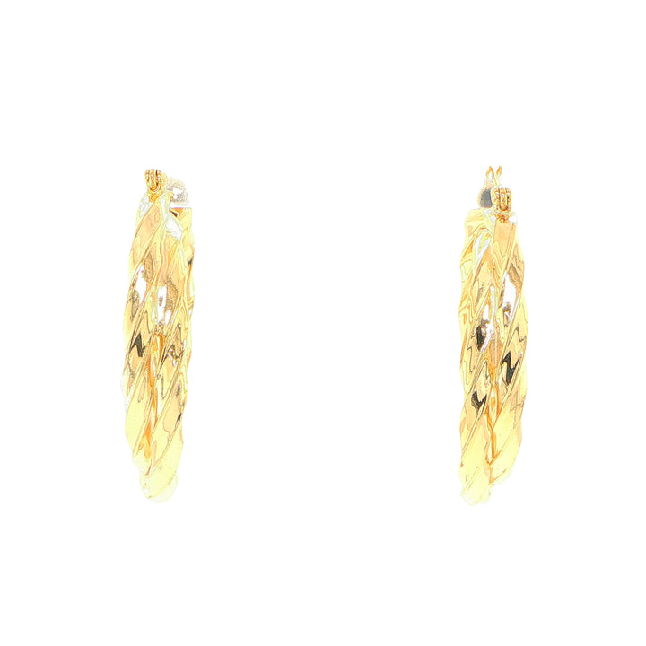 14K Yellow Gold Double Hoop Twist Earrings