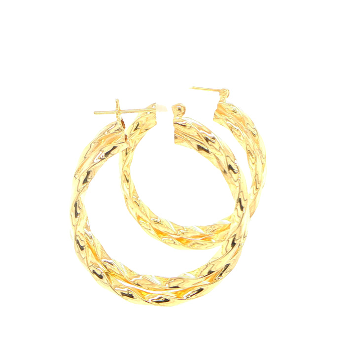 14K Yellow Gold Double Hoop Twist Earrings