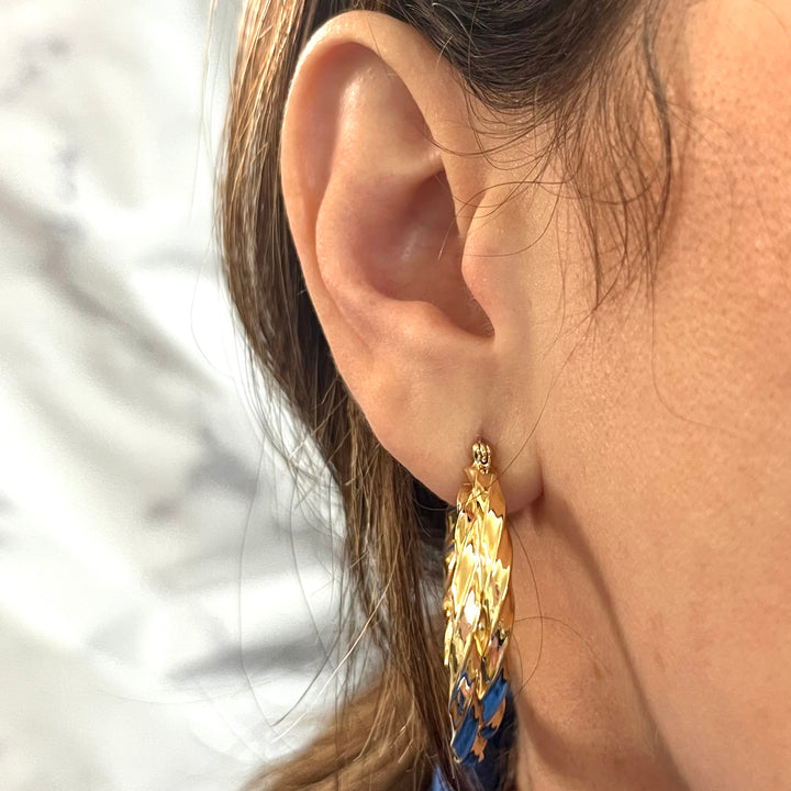 14K Yellow Gold Double Hoop Twist Earrings