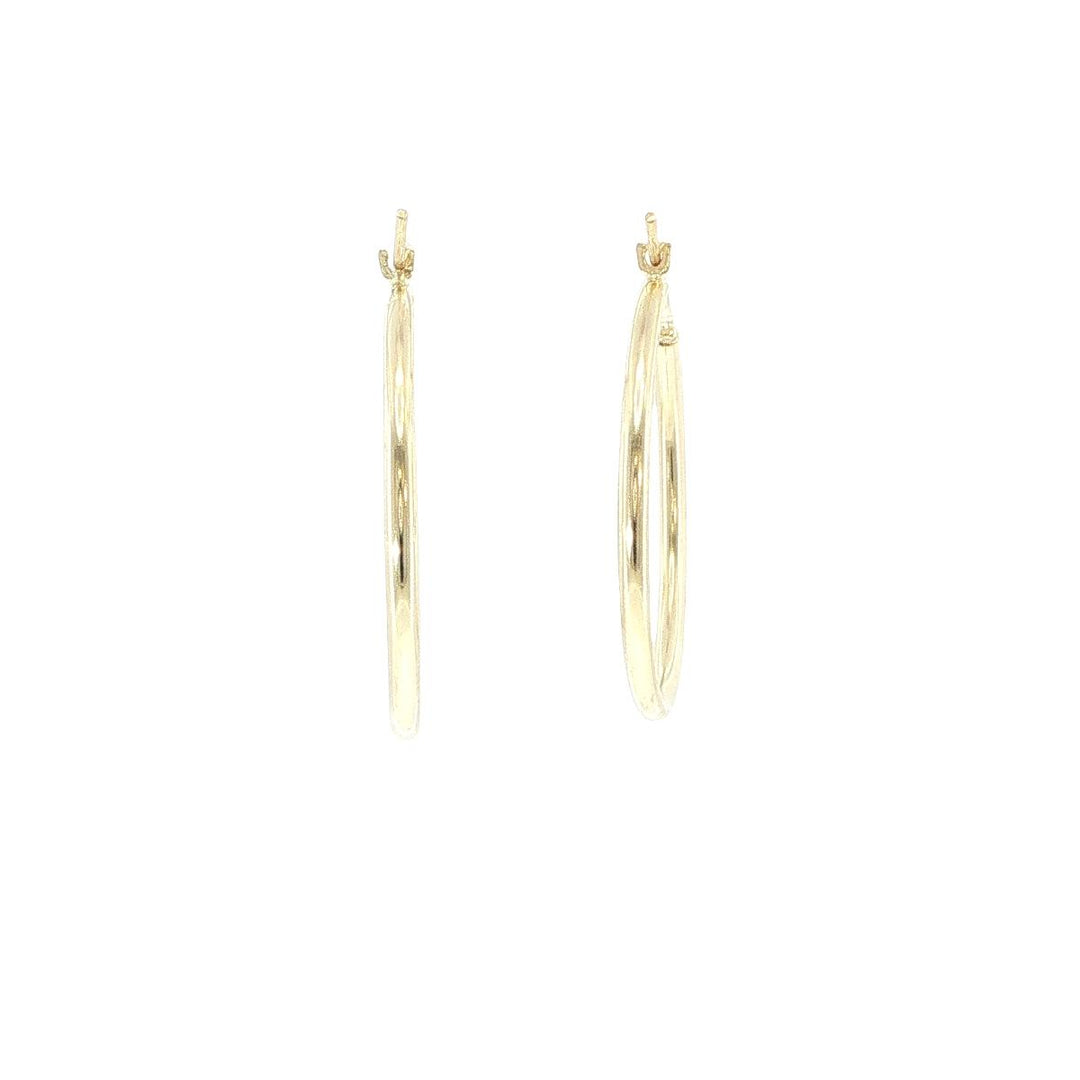 14K Yellow Gold 30mm Hoop Earrings 2mm Wide