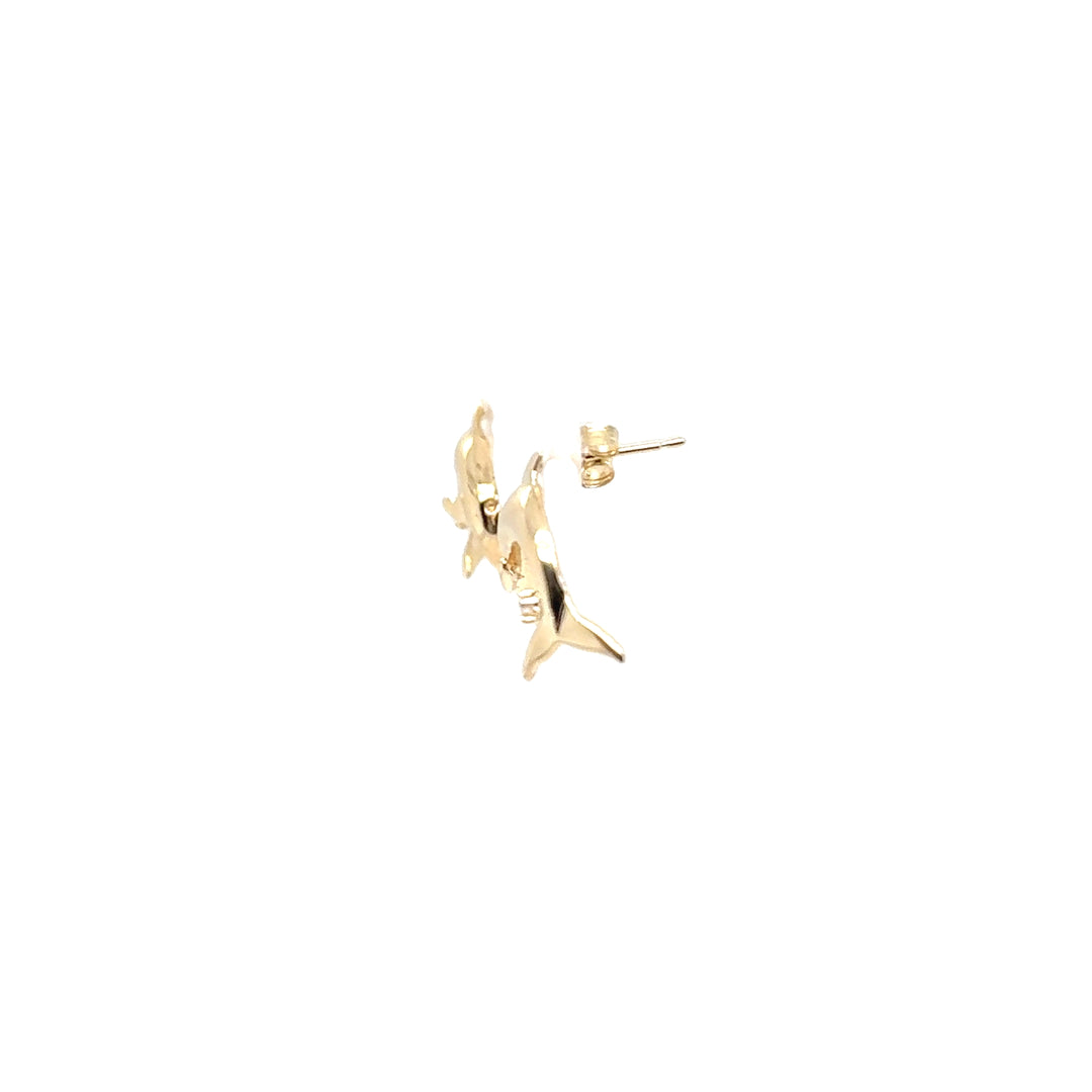 14K Yellow Gold Dolphin Diamond Earrings
