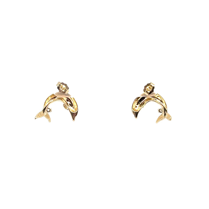 14K Yellow Gold Dolphin Diamond Earrings