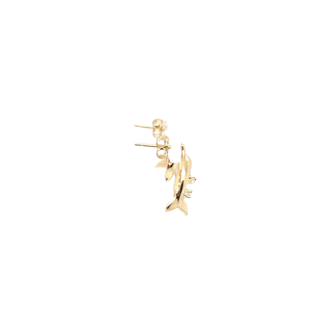 14K Yellow Gold Dolphin Diamond Earrings