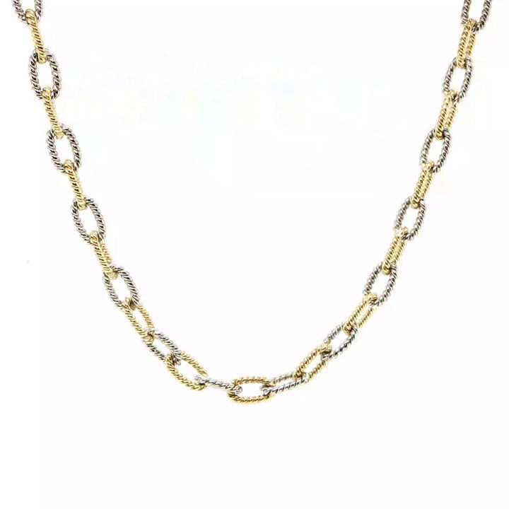 18K Yellow & White Gold Twisted Paper Clip Chain