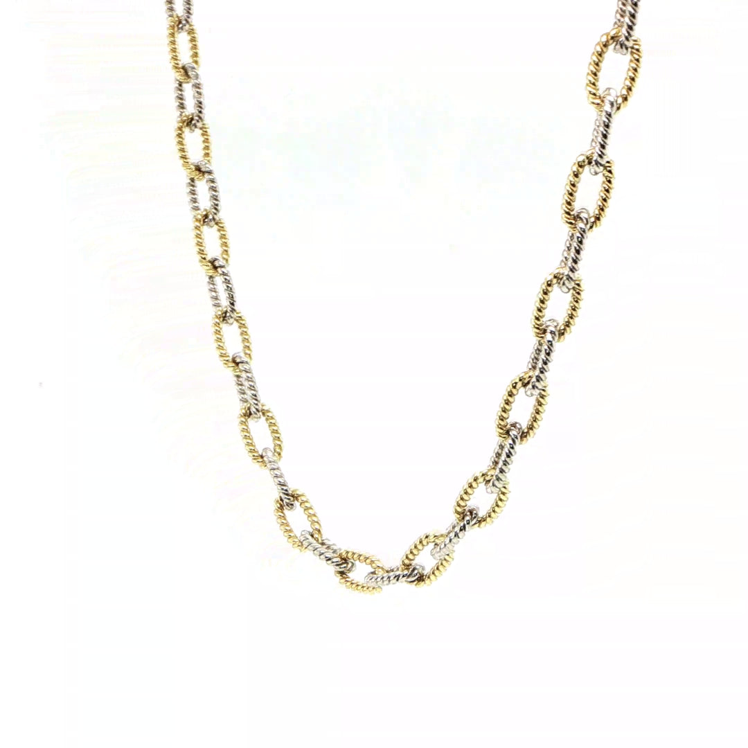 18K Yellow & White Gold Twisted Paper Clip Chain