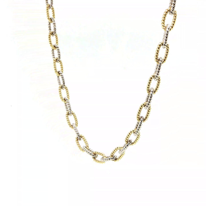 18K Yellow & White Gold Twisted Paper Clip Chain
