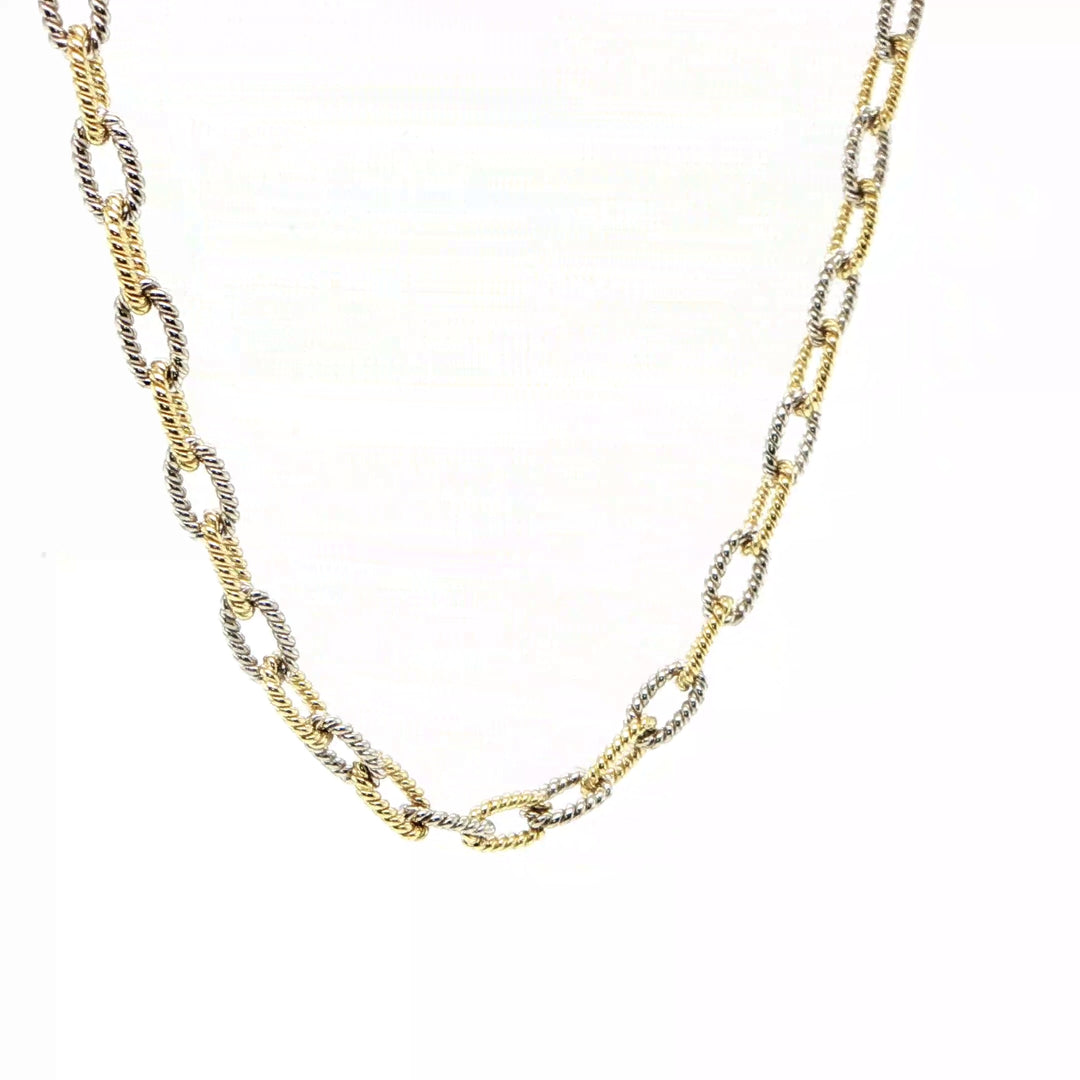 18K Yellow & White Gold Twisted Paper Clip Chain