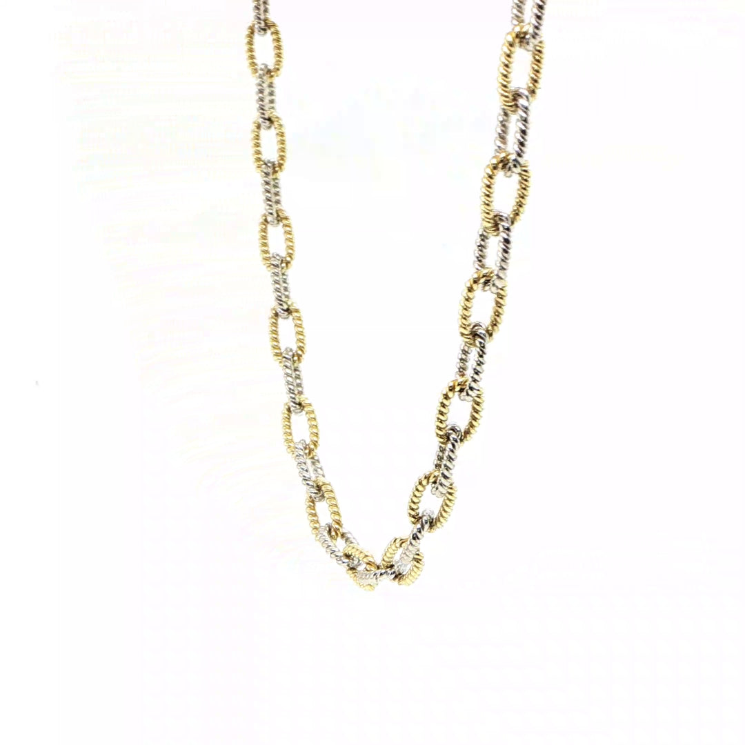 18K Yellow & White Gold Twisted Paper Clip Chain
