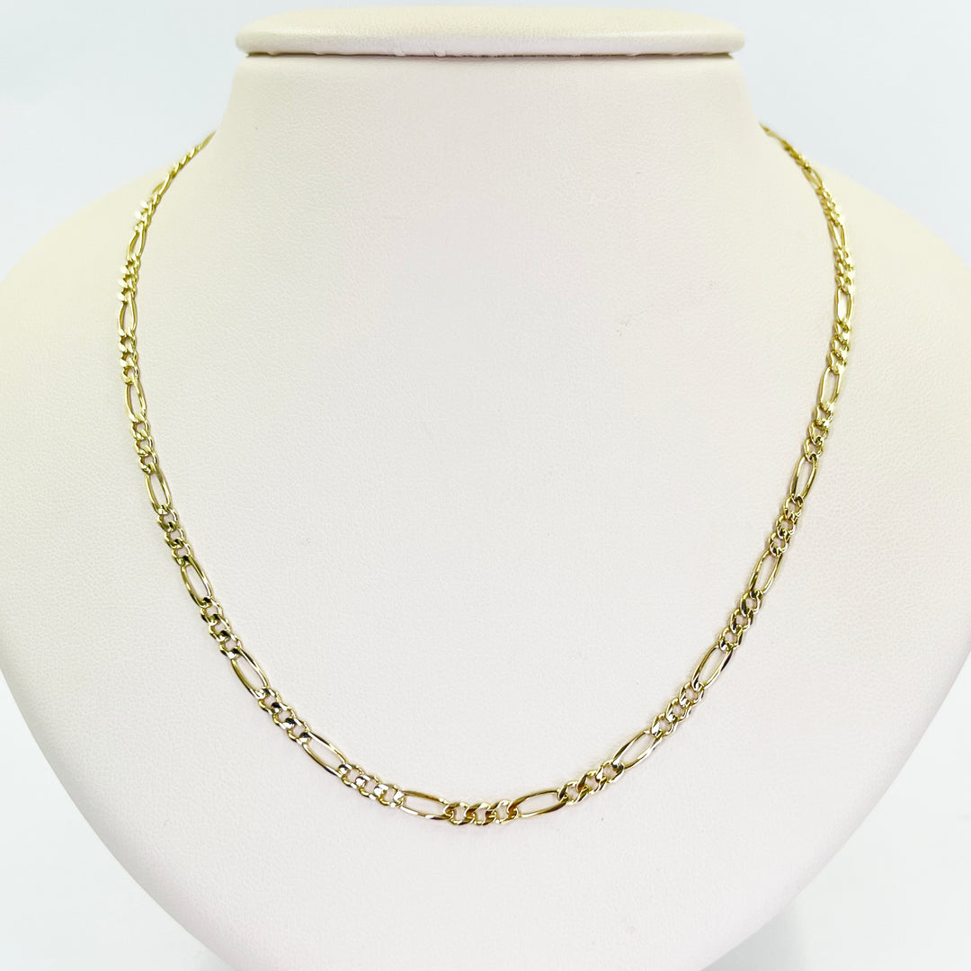 3mm 14K Yellow Gold Figaro Chain 16 inch