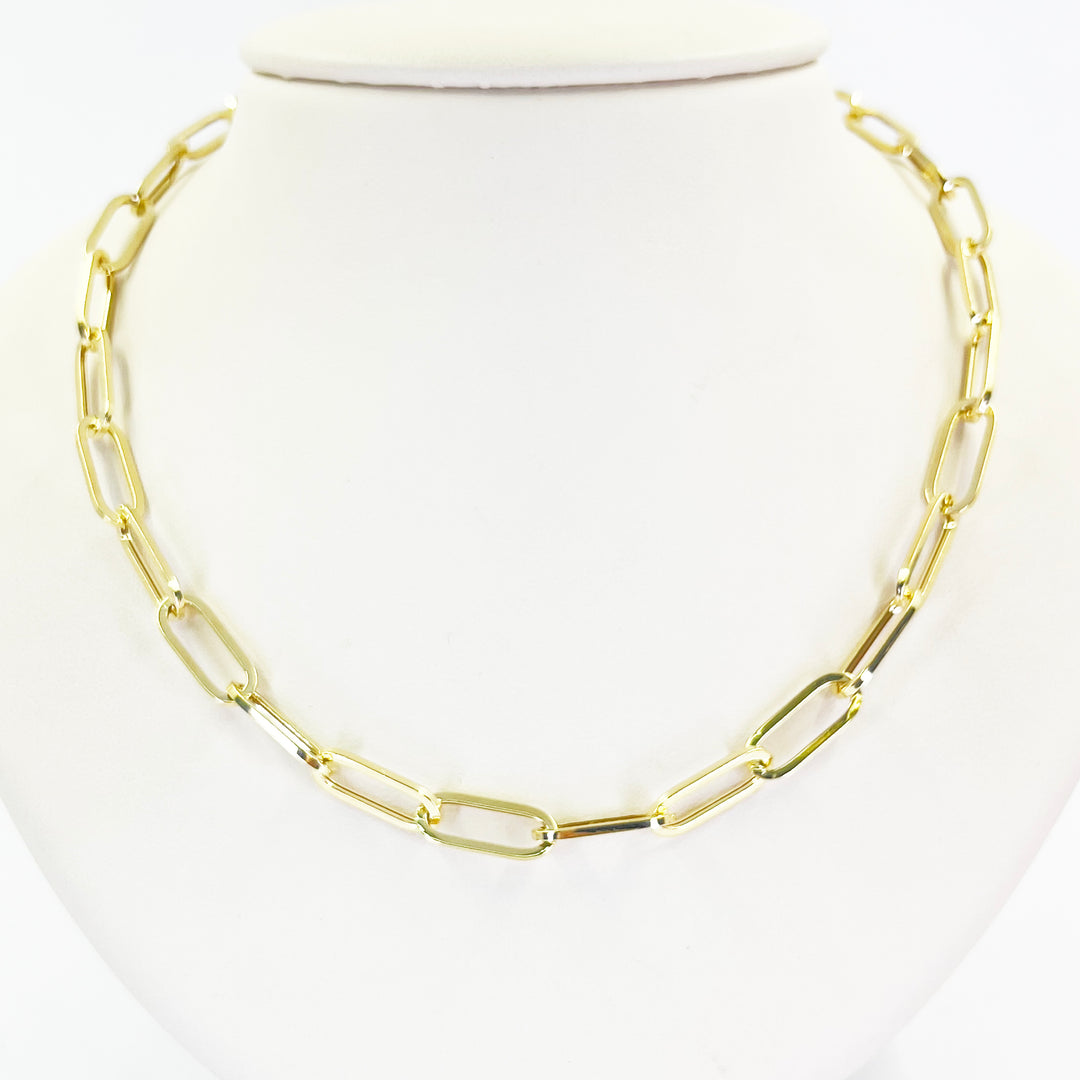 14K Yellow Gold Oval Paperclip Chain Necklace