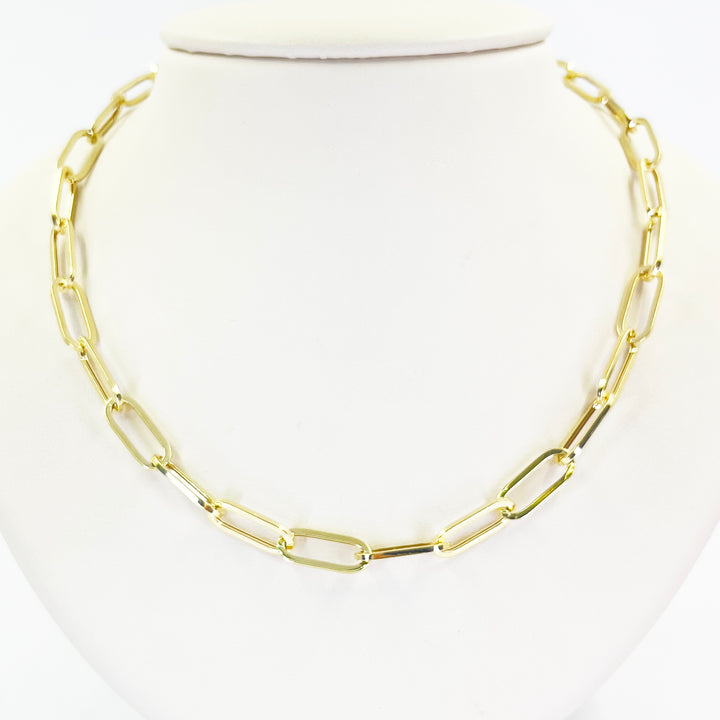 14K Yellow Gold Oval Paperclip Chain Necklace