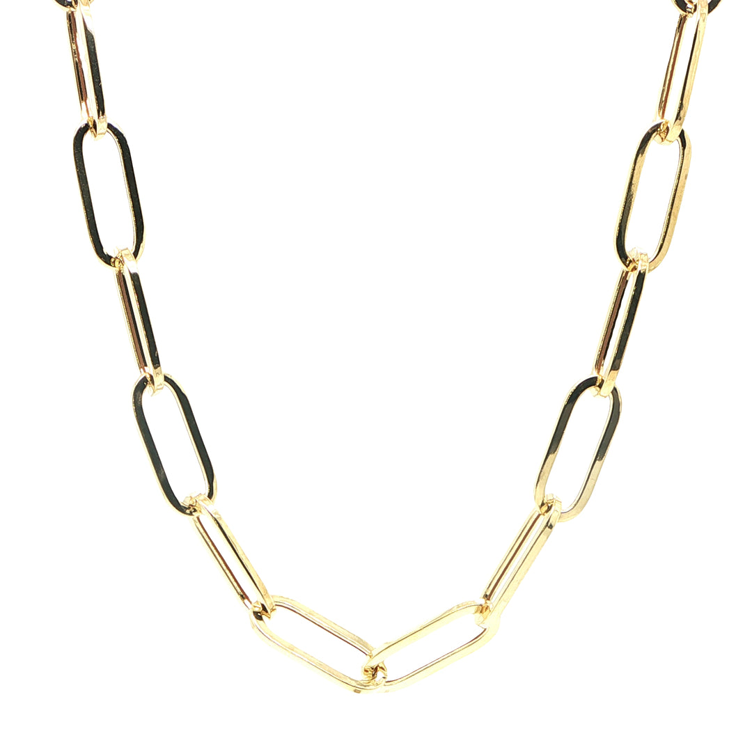 14K Yellow Gold Oval Paperclip Chain Necklace