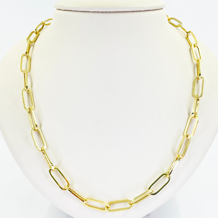 14K Yellow Gold Oval Paperclip Chain Necklace