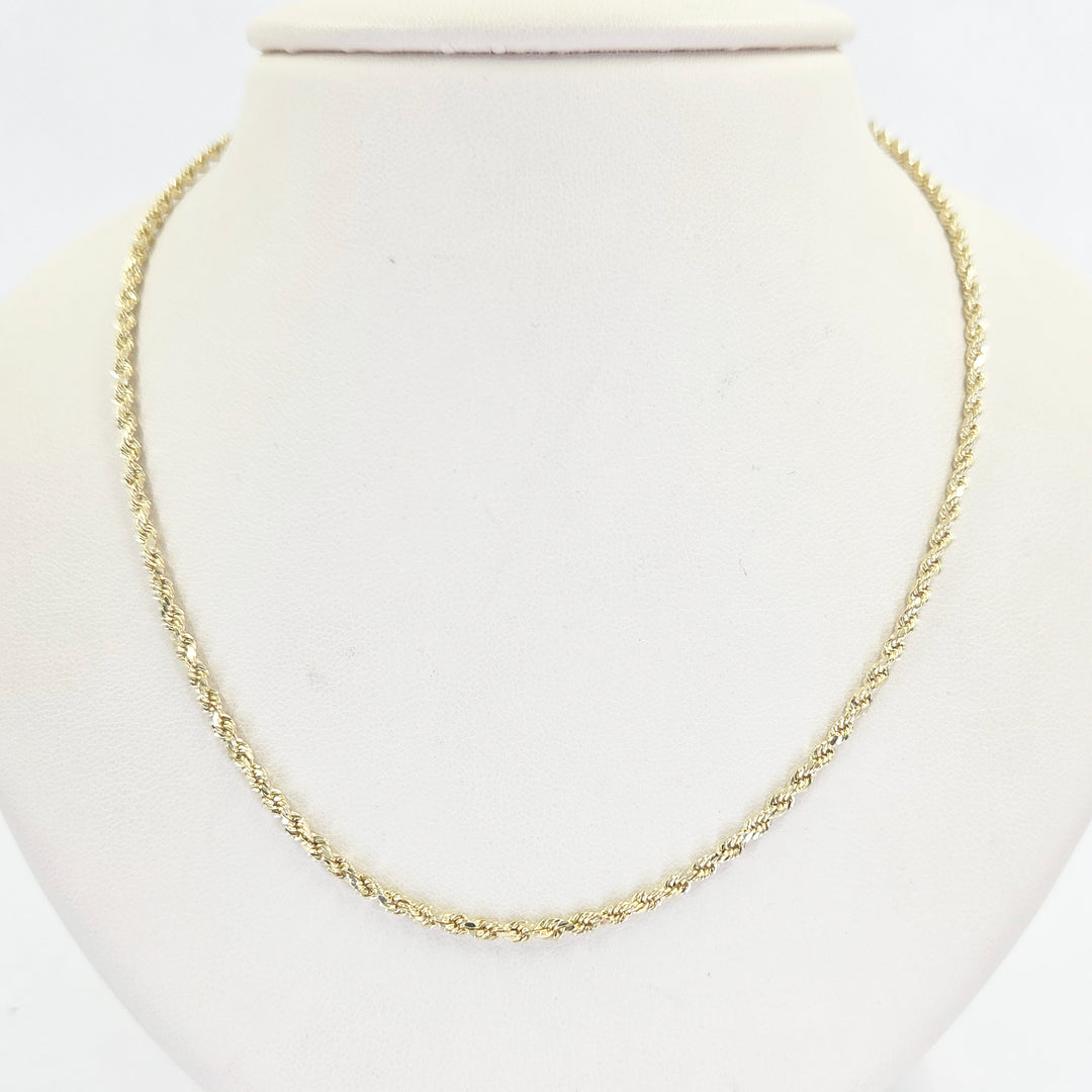 14K Yellow Gold Hollow Rope Chain Necklace 2mm