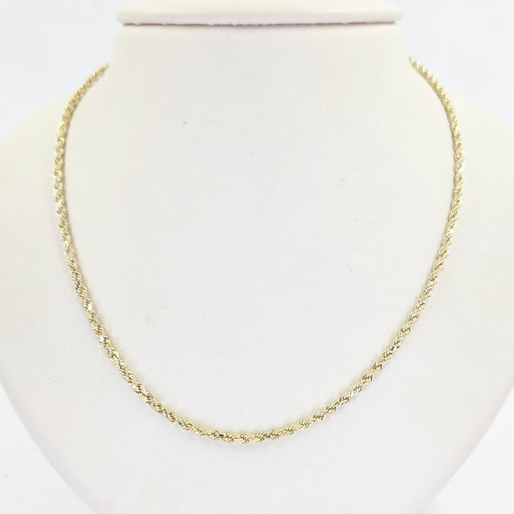 14K Yellow Gold Hollow Rope Chain Necklace 2mm