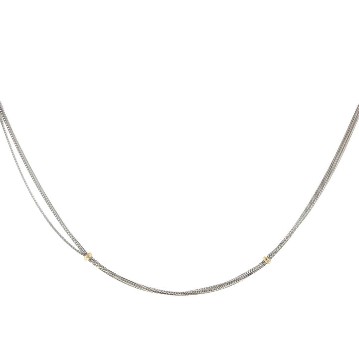 14K White Gold Multi-Strand Necklace with 14K Yellow Gold Stations