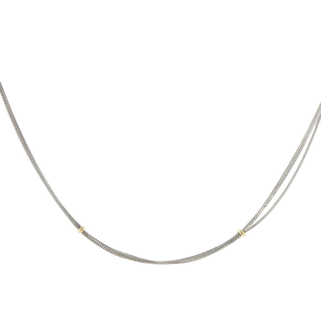 14K White Gold Multi-Strand Necklace with 14K Yellow Gold Stations
