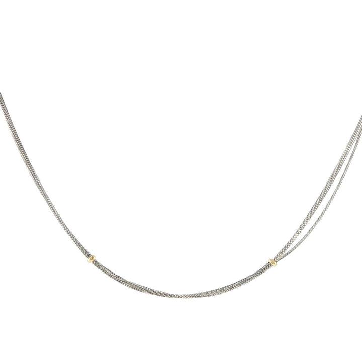 14K White Gold Multi-Strand Necklace with 14K Yellow Gold Stations
