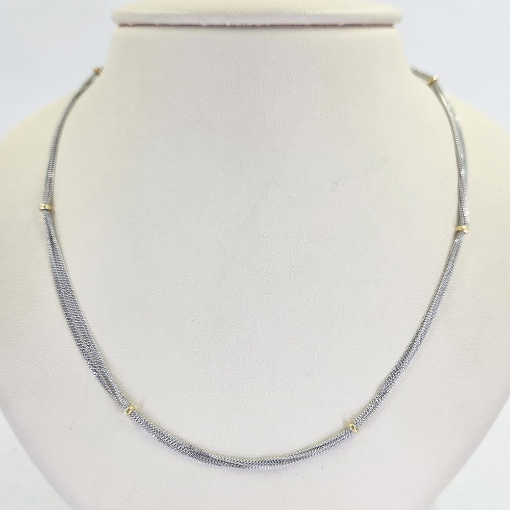14K White Gold Multi-Strand Necklace with 14K Yellow Gold Stations
